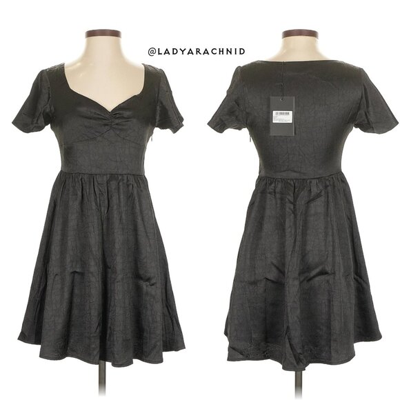 DISTURBIA Dorian A-line black satin mini dress size 4 - Picture 6 of 7